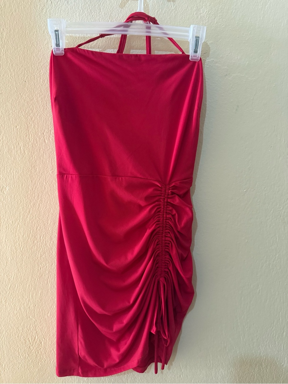 Crystal Doll Halter Ruched Pencil Skirt - Bright Pink